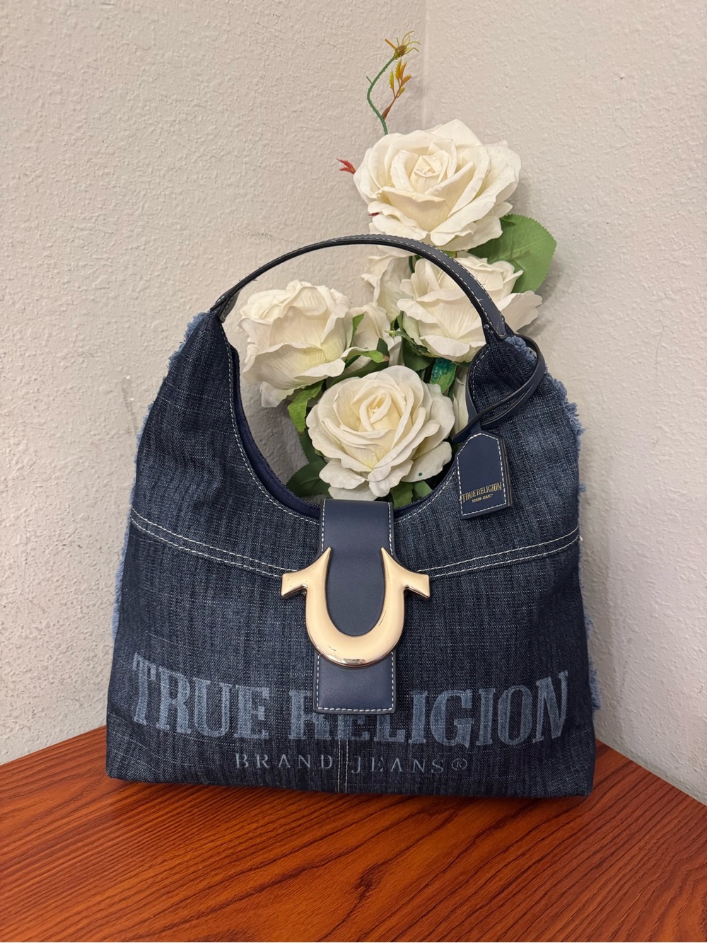 True Religion Denim Shoulder Bag with Gold Hardware